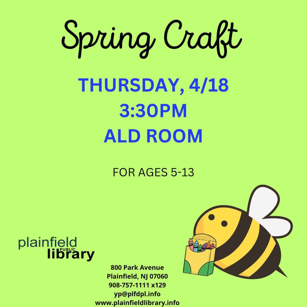Spring Craft on Thursday, 4/18 at 3:30pm in ALD Room