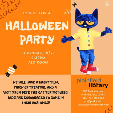 Halloween Party program flyer with Pete the Cat