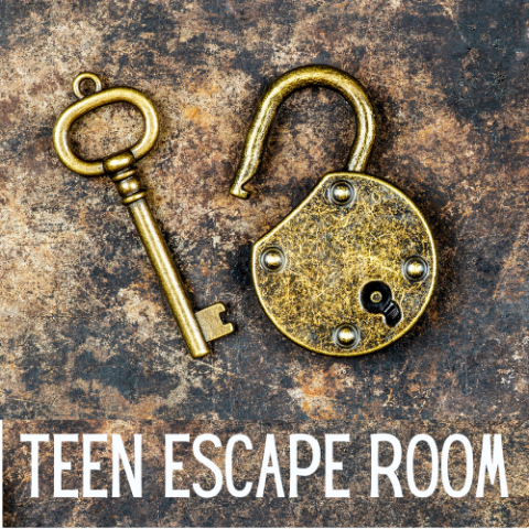 Lock and key with text "Teen Escape Room"