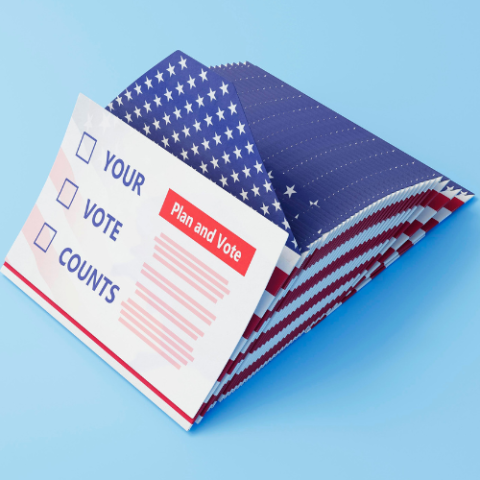 Card showing Your Vote Matters with directions to  Make a plan and vote.