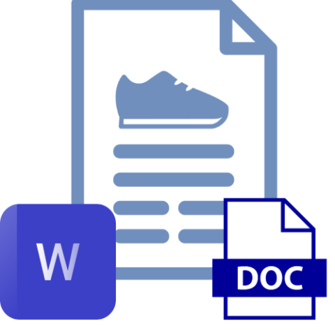 An icon showing a flier with picture and text, with a Microsoft Word program icon and a Microsoft Word document icon superimposed on it.