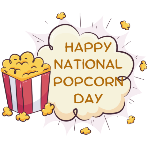 Box of popcorn and Happy National Popcorn Day
