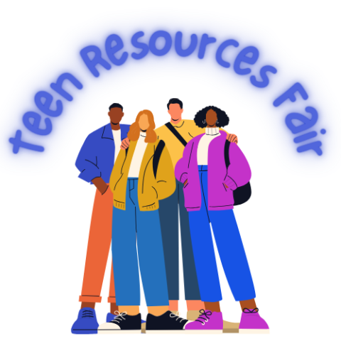 Teen Resources Fair text with a diverse group of four teens pictured below the text