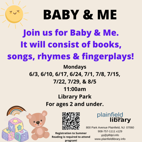 Join us for fingerplays, songs, rhymes and books with baby.