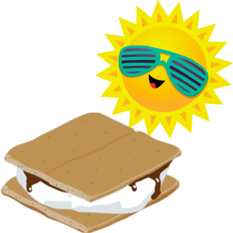 A s'more sandwich and a sun face wearing sunglasses