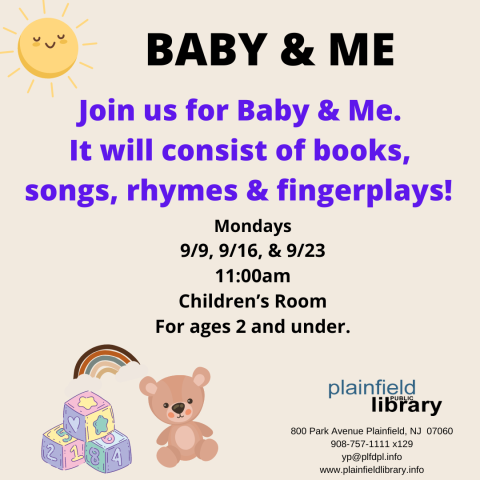 Join us for fingerplays, songs, rhymes and books with baby.