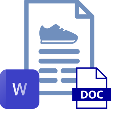 Image of a document with an image of a sneaker at the top, accompanied by the Microsoft Word Application and Document icons