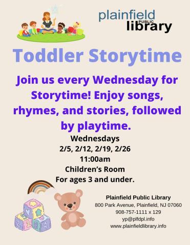 Toddler Storytime Every Wednesday in the Children's Room