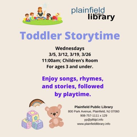 Toddler Storytime - Wednesdays at 11am in March