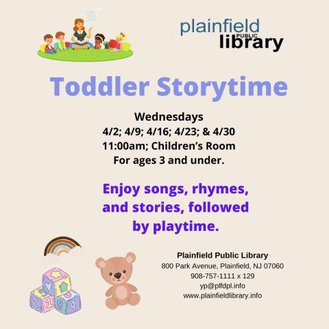 Toddler Storytime Every Wednesday in the Children's Room