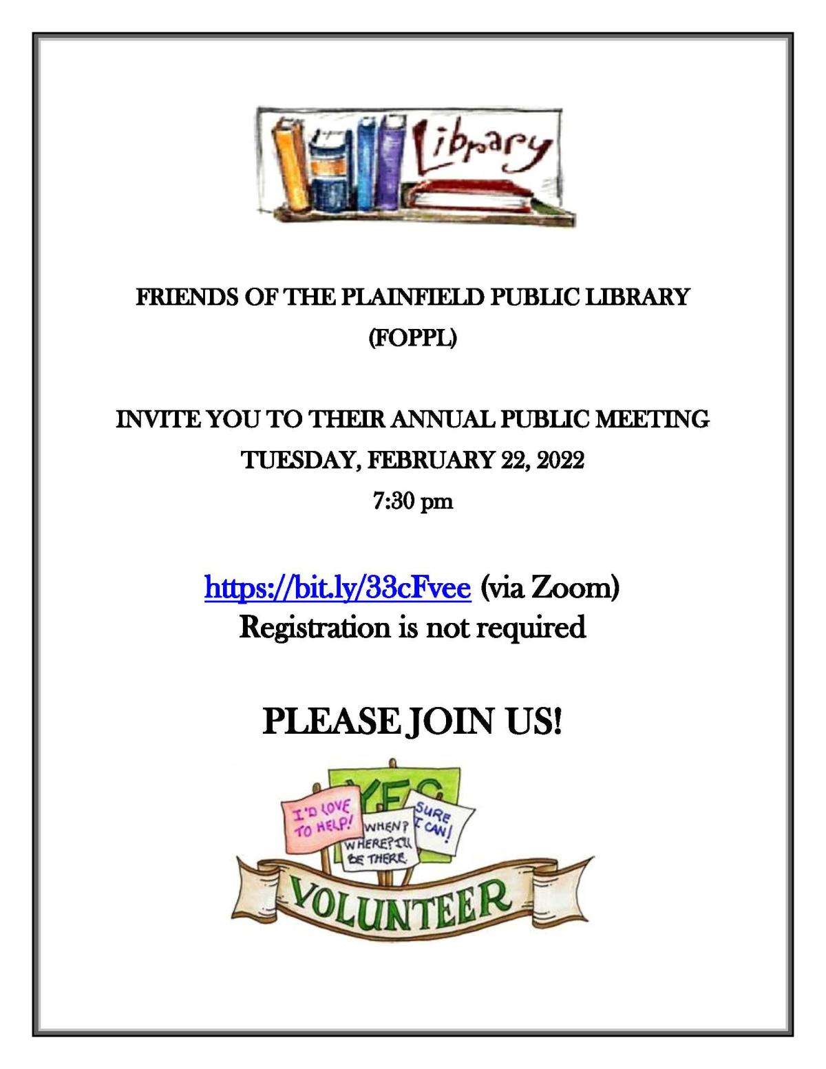 Friends of the Plainfield Public Library Meeting Information