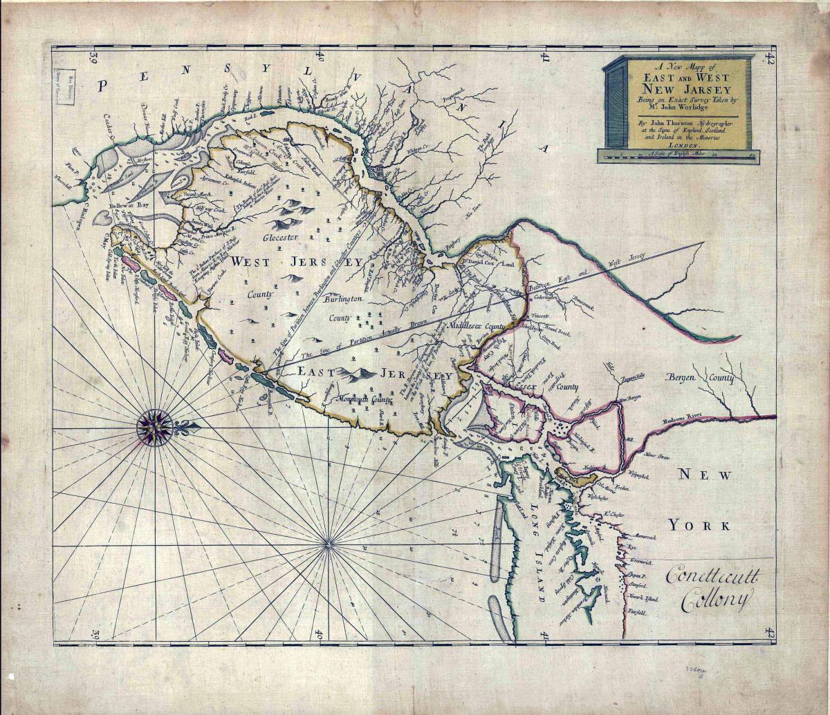 A map of East and West New Jersey, 1696.