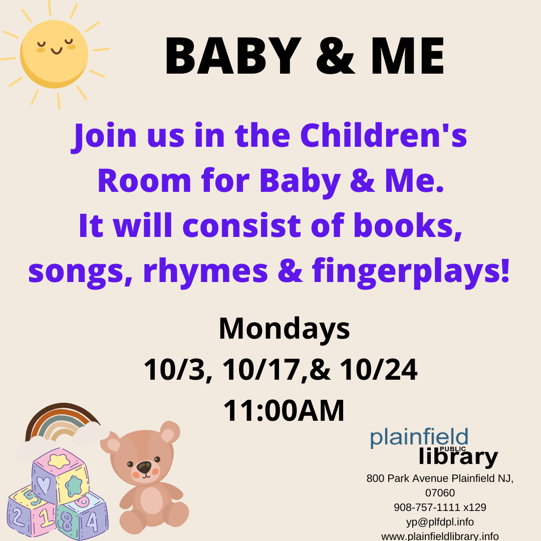 Baby and Me program flyer with baby and teddy bear