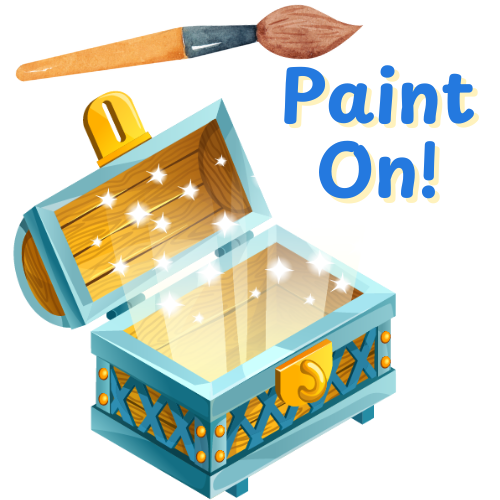 Paint on! paintbrush and painted wooden box open to show sparkles pouring out